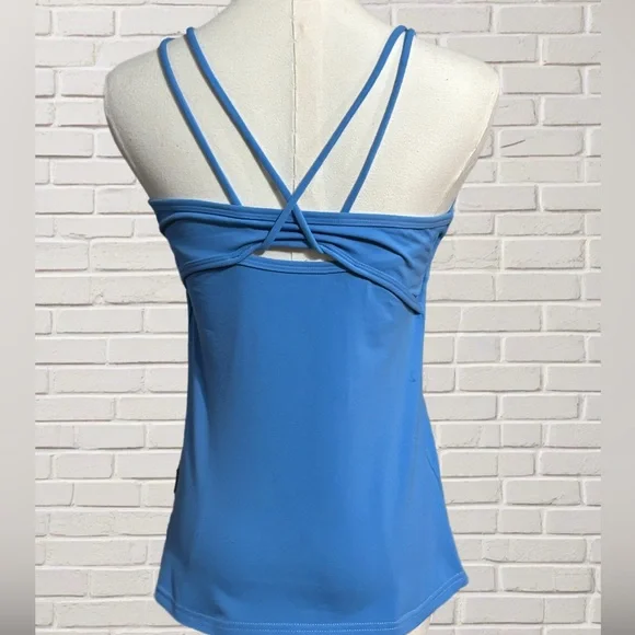 Y2K Jazzercise Blue Strappy Back Built In Bra Tank Top M USA Yoga Workout - Picture 4 of 6